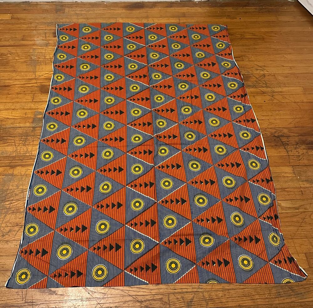 African Wax Print Fabric 1.8 Yards Ankara Geometric Triangle Orange Blue 44x66